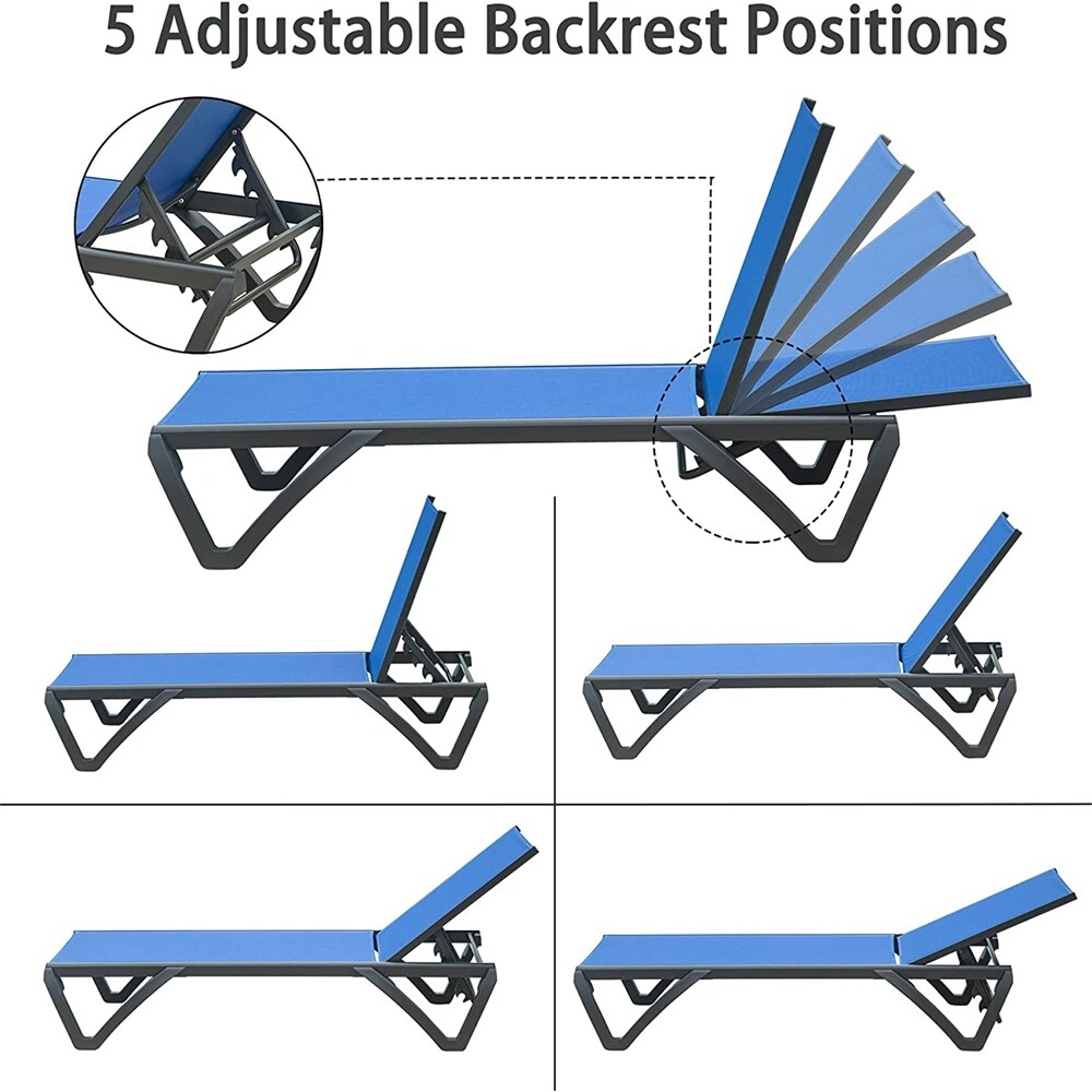 Outdoor Aluminum Sunbathing Chair w/ 5 Adjustable Position (Set of 3)