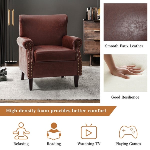 Levi Transitional Leather Armchair with Nailhead Trim Rolled Arms by HULALA HOME