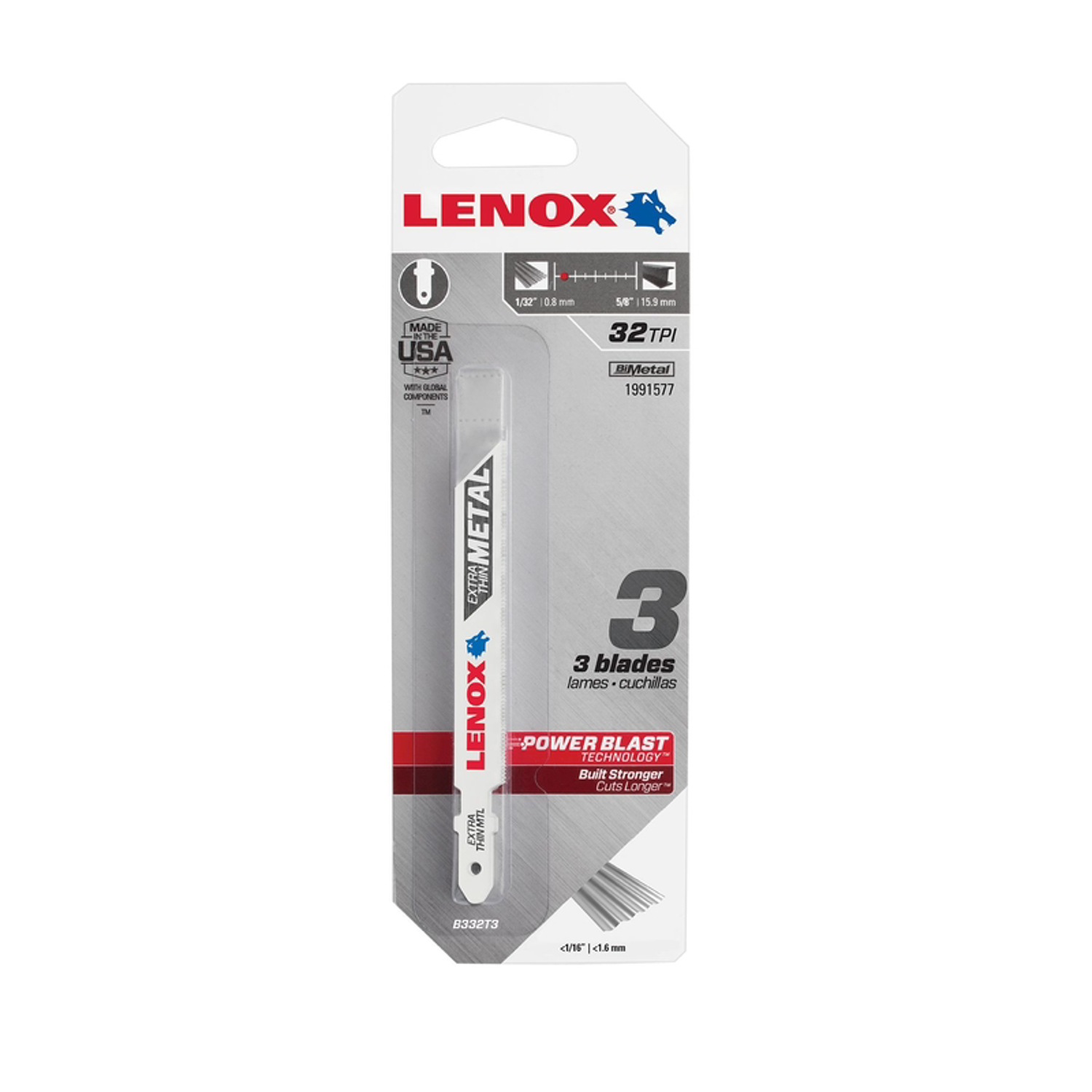 Lenox 3-5/8 in. Bi-Metal T-Shank Extra Thin Metal Jig Saw Blade 32 TPI 3 pk