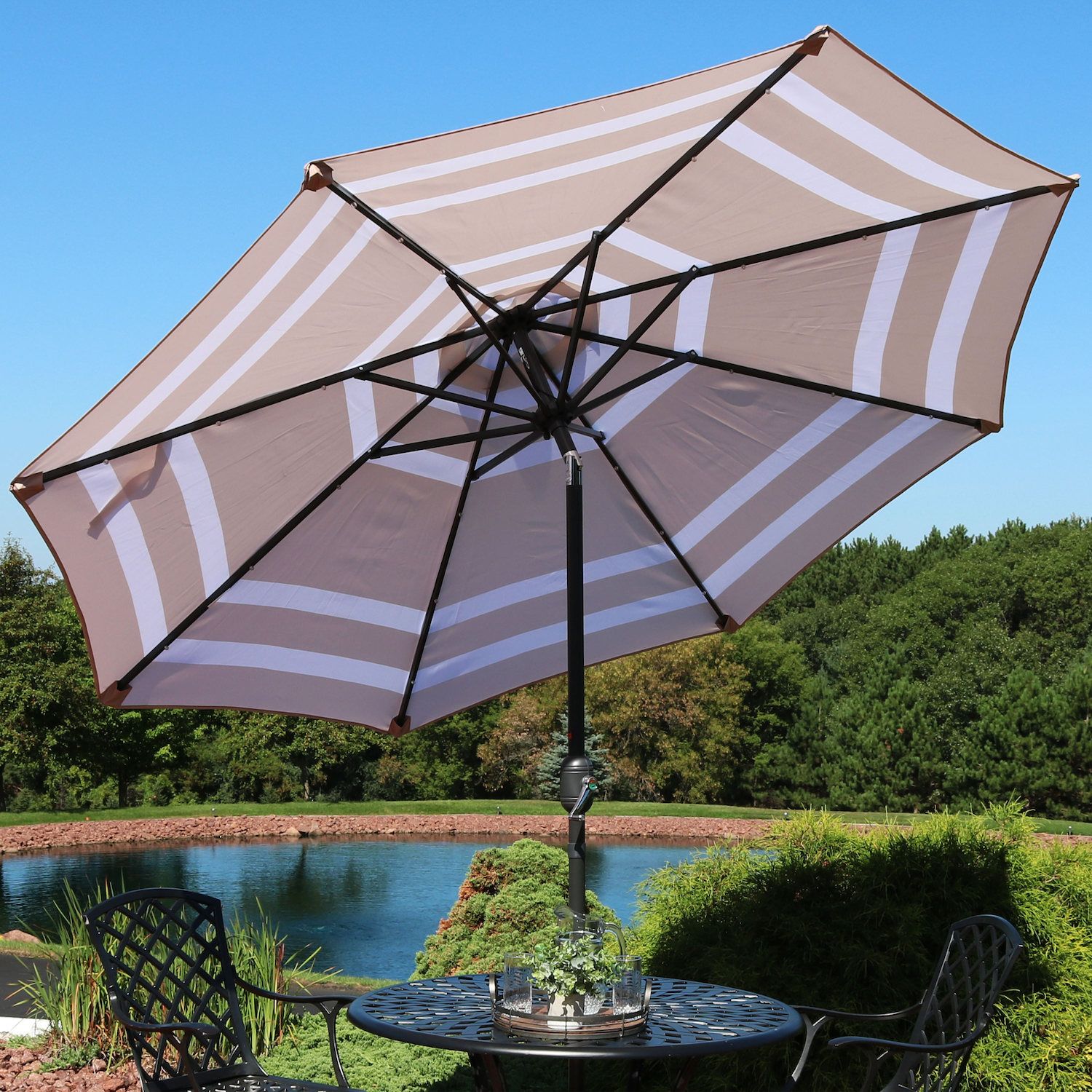 Sunnydaze 9' Aluminum Outdoor Solar Patio Umbrella with Tilt and Crank