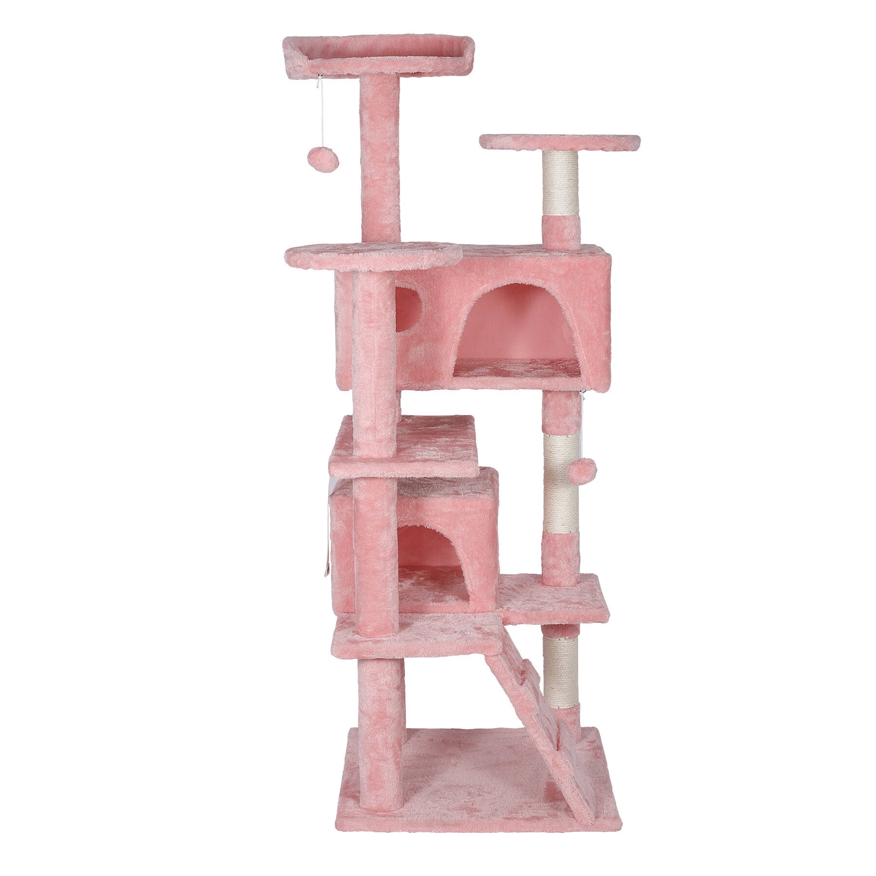 ZENSTYLE 55-in H Cat Tree and Condo Scratching Post Tower， Pink