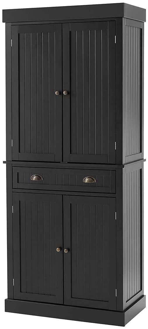 Yoleny Kitchen Pantry， 72” Freestanding Storage Cabinets with Doors and Shelves， Elegant Colonial Design Cabinet Cupboard， Black