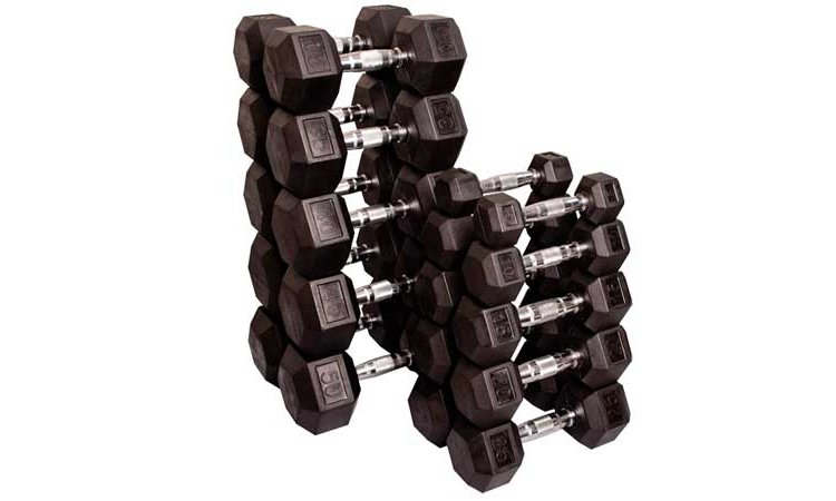 Body-Solid Rubber Coated 5-50 Lb. Hex Dumbbell Set