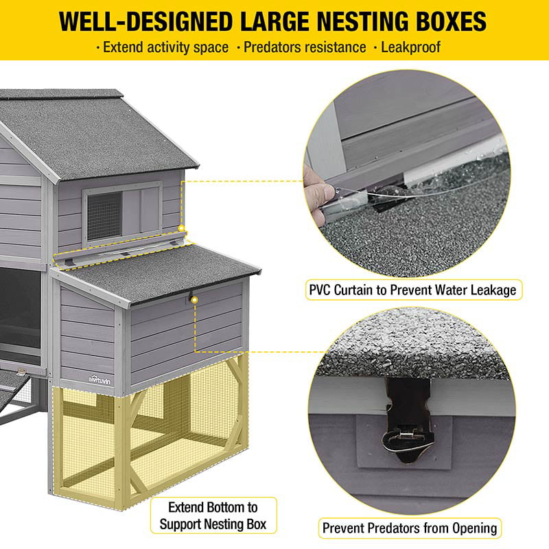 Morgete 137'' Chicken Coop for 8 - 10 Chickens， Large Hen House with 2 Nest Box， Wood Poultry Cage with 6 Perches