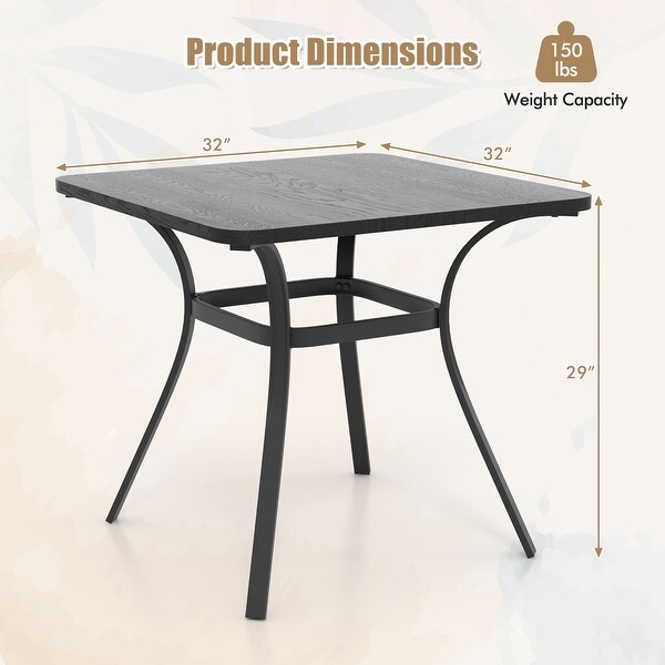 32 Inch Patio Dining Table Metal Square Table for Dining with 4 Curved Legs