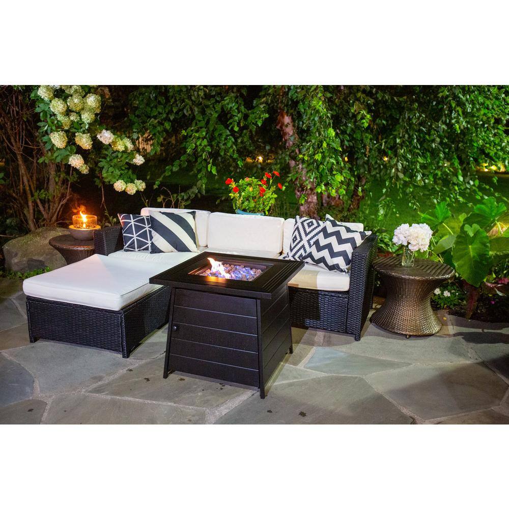 Endless Summer 28 in. W x 24 in. H Outdoor Square Steel Frame LP Gas Black Fire Pit with Piezo Ignition Lava Rock GAD1446ES