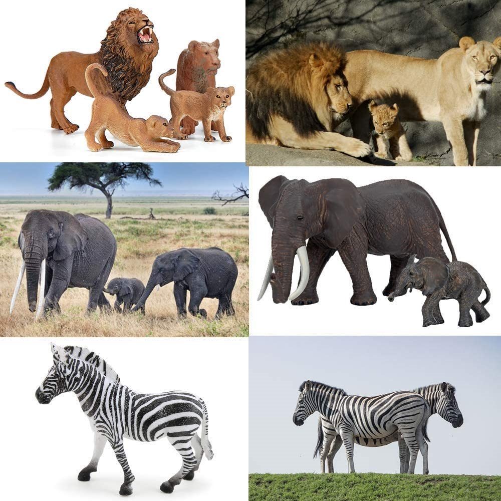 Safari Zoo Animals Figures Toys， 14 Piece， African Wild Plastic Animals