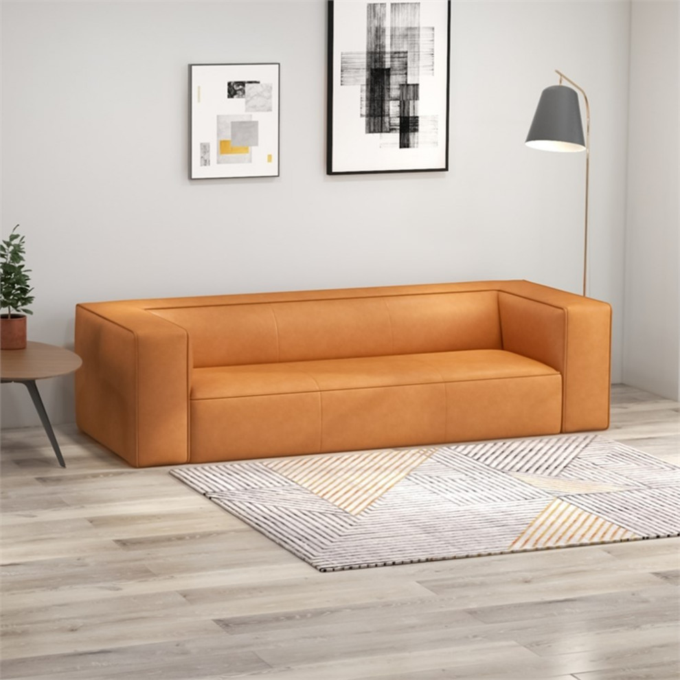 Aurora Modern Loft Living Room Furniture Top Leather Sofa in Cognac   Contemporary   Sofas   by Homesquare  Houzz