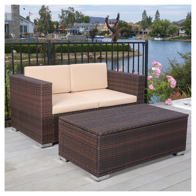 Murano 2pc Aluminum Patio Chat Set With Cushions Brown Christopher Knight Home