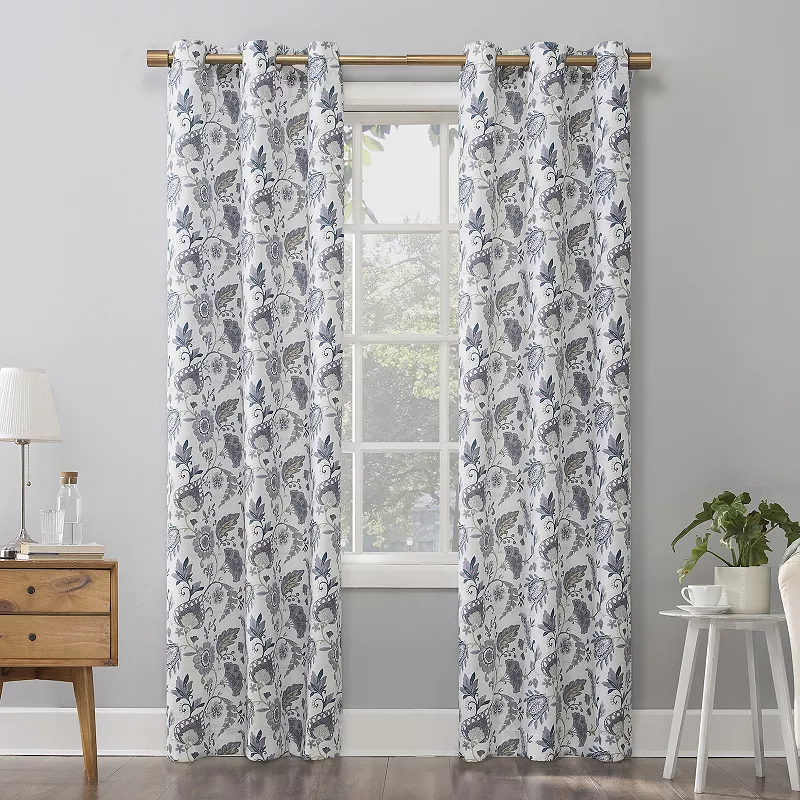 No. 918 Sora Print Textured Semi-Sheer Grommet Single Curtain Panel