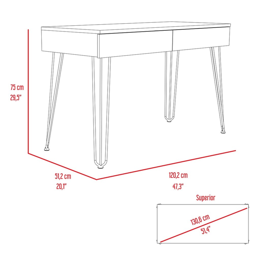 Modern Simple 2 Drawer Writing Desk with Hairpin Legs