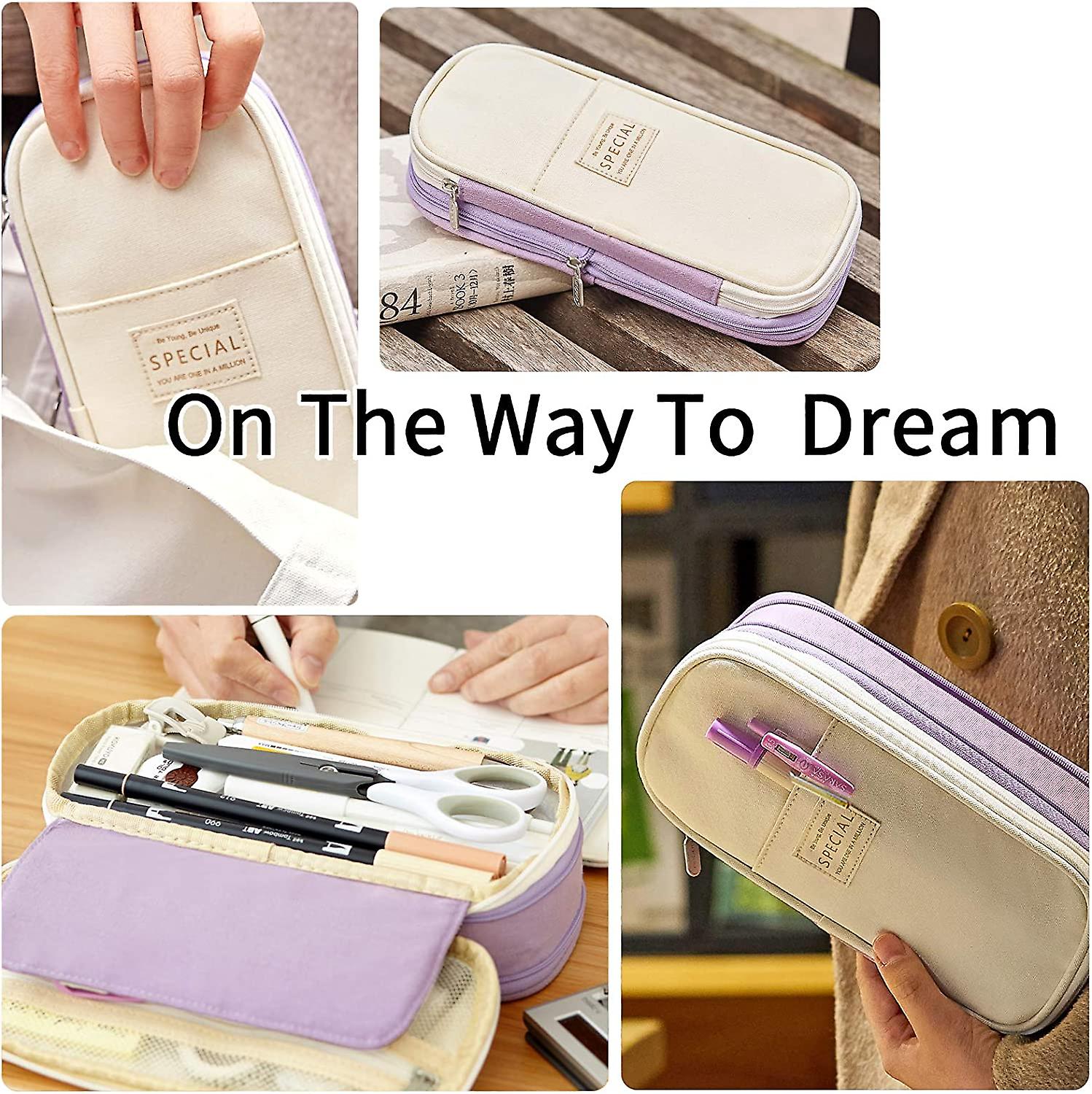 Big Capacity Pencil Pen Case Office College School Large Storage High Capacity Bag Pouch Holder Box Organizer Blue (purple)