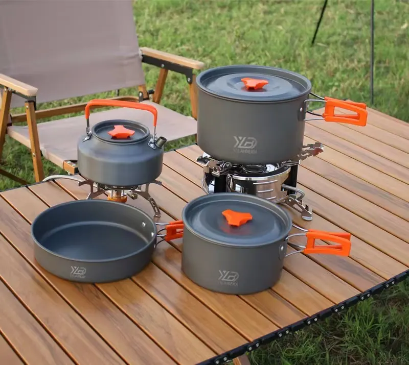 Four piece of outdoor camping pots convenient lightweight high temperature resistant Non toxic environmental protection