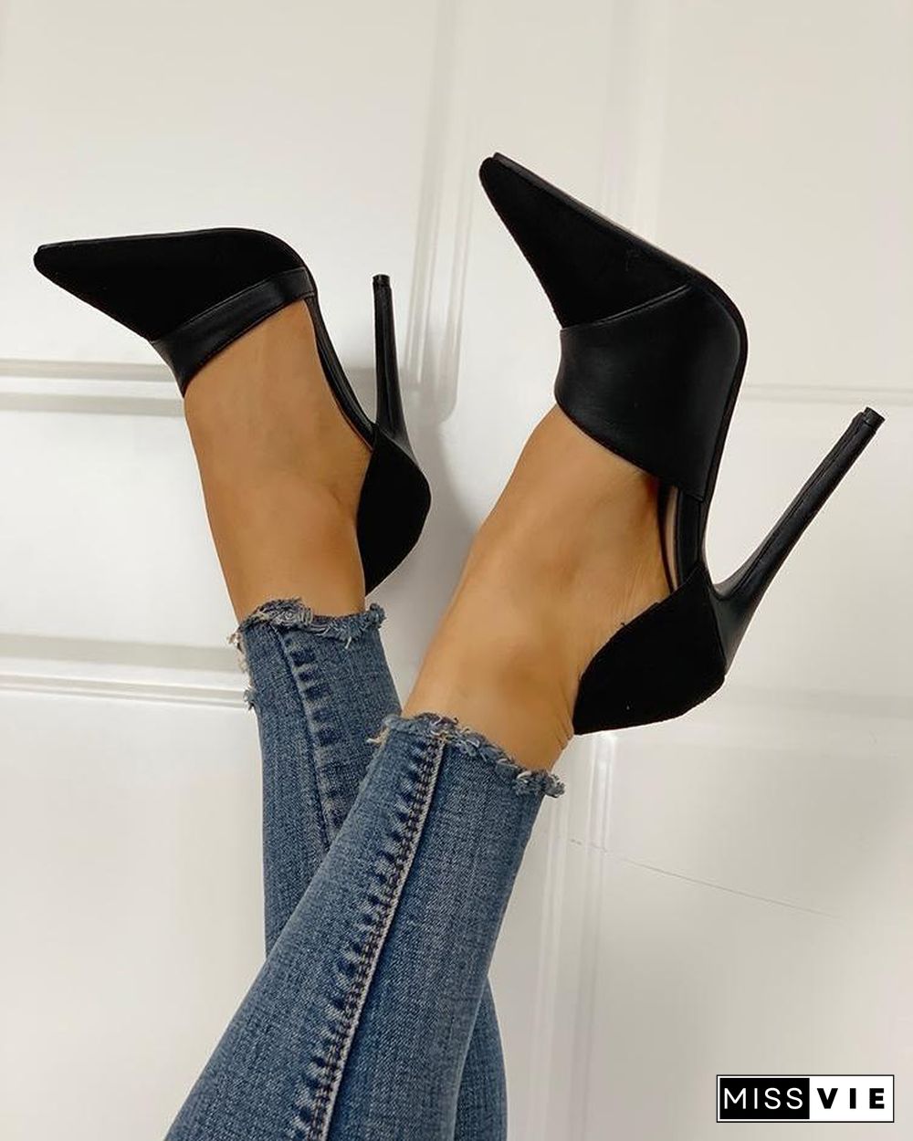 Pointed Toe Suede & PU Heels