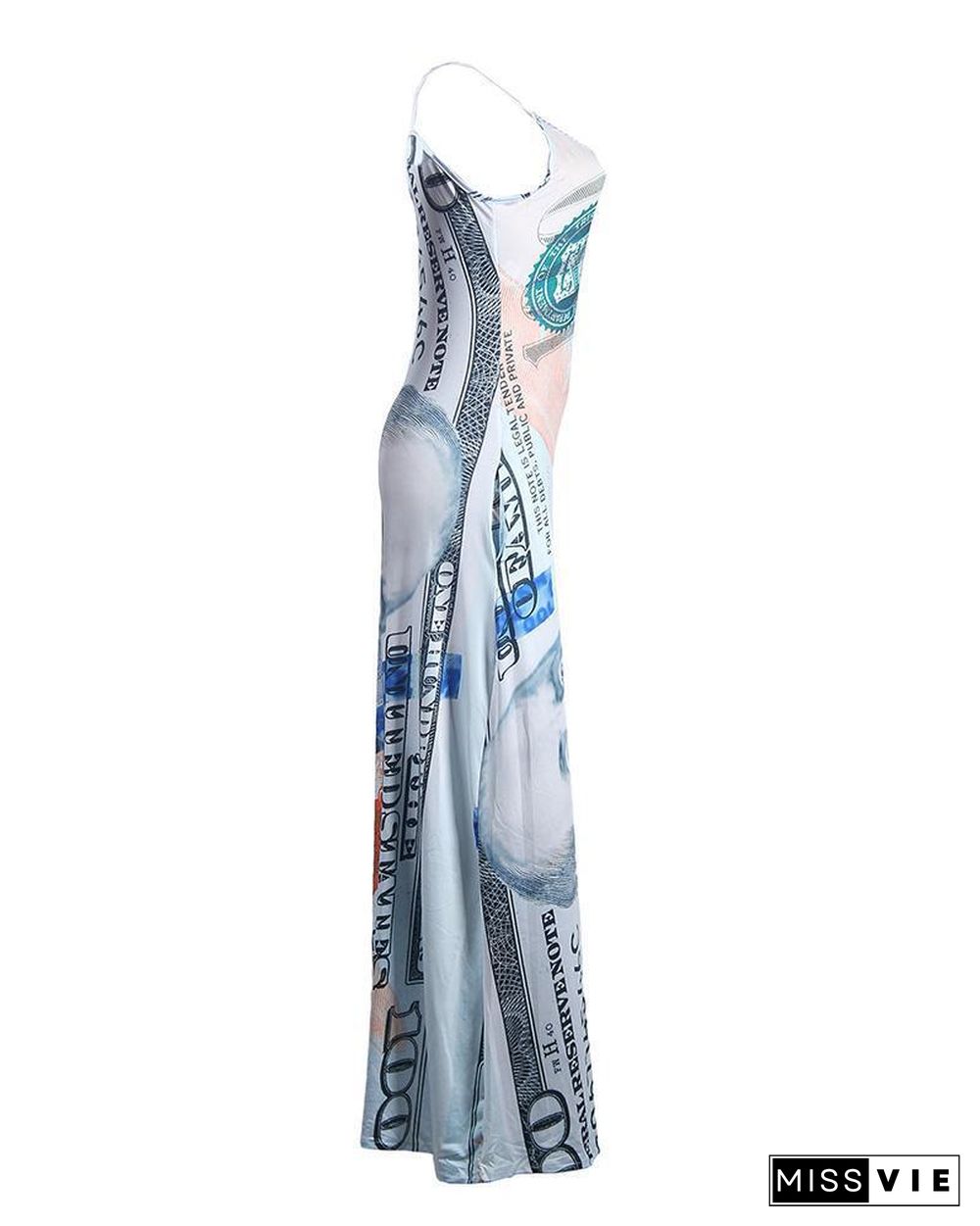 Dollar Print Pocket Design Maxi Dress P11275