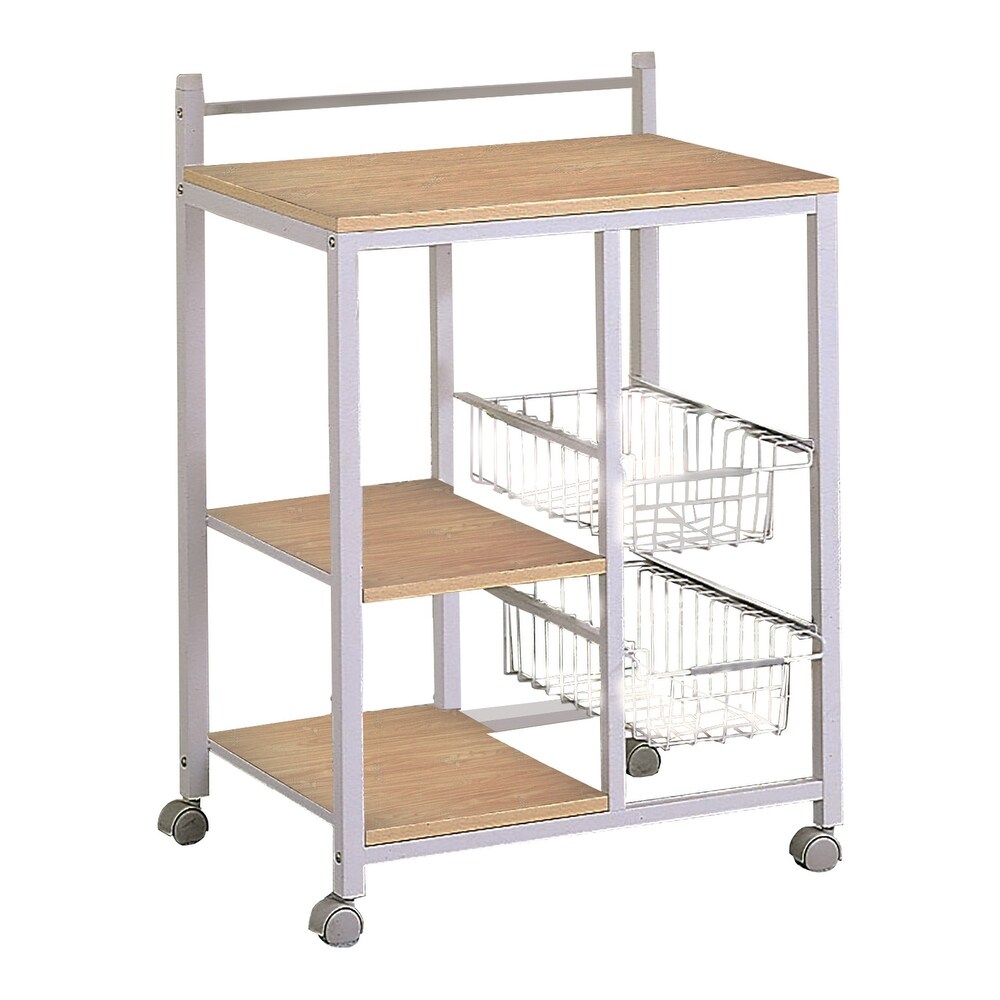 Kitchen Cart with 3 Shelves   2 Storage Compartments  Brown And White