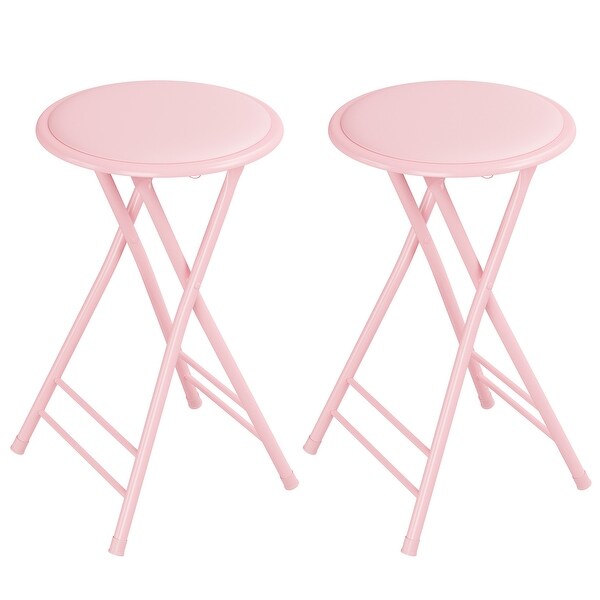 24-Inch Round Steel Pink Collapsible Stool， 2-Pack