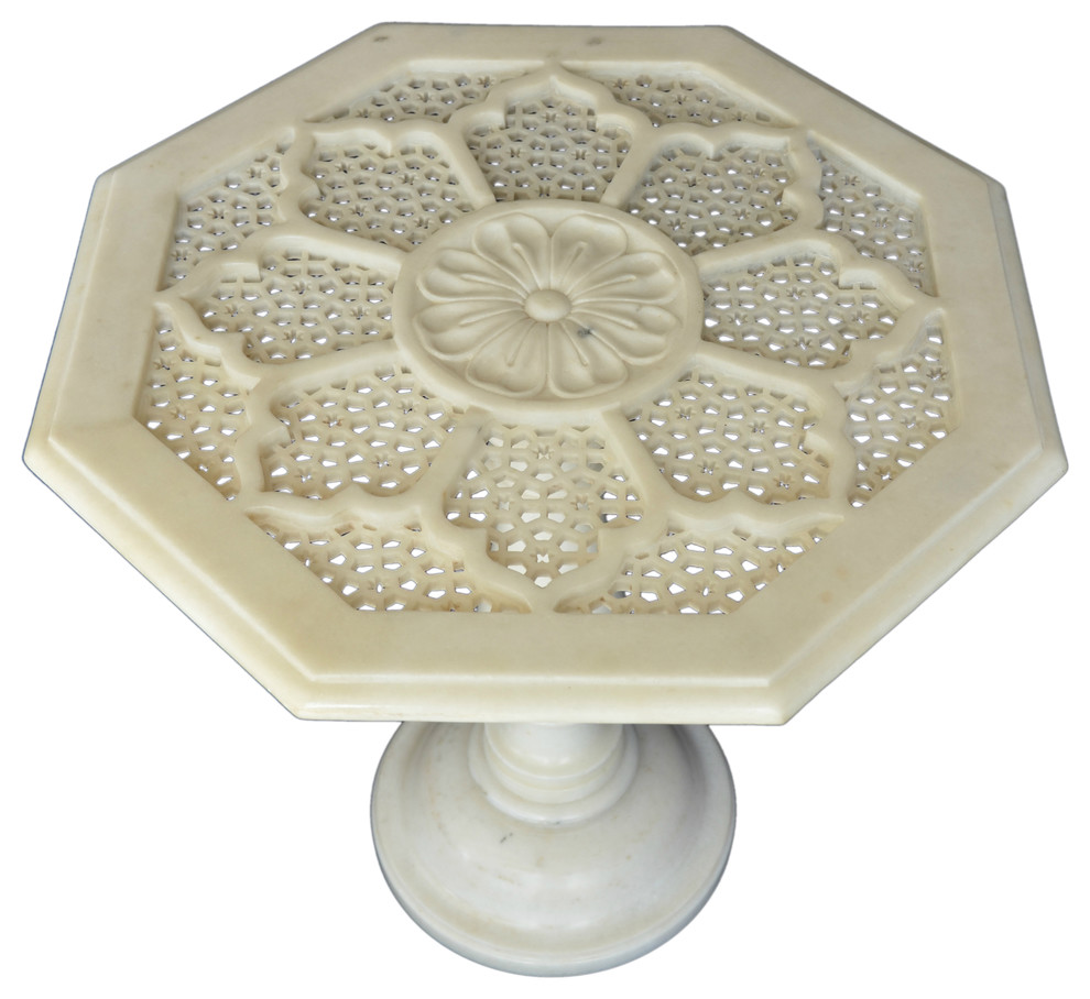 Traditional Indian Net Design White Marble Table   Traditional   Side Tables And End Tables   by The Silver Teak  Houzz