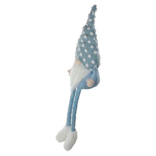 Blue And White Sitting Spring Gnome Figure With A Polka Dot Hat And Legs