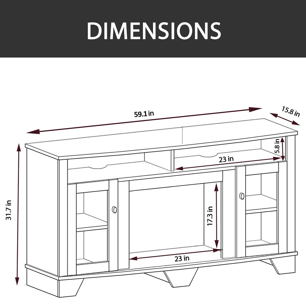 Hanover Glenwood 59 In. Electric Fireplace in Cherry with Entertainment Stand and Multi Color LED Flame Display