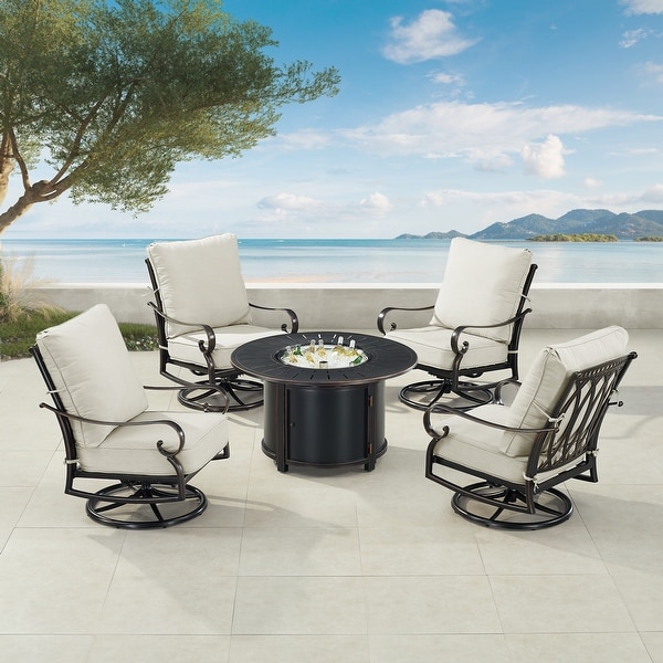 Black Aluminum Fire Table Set with Four Club Chairs