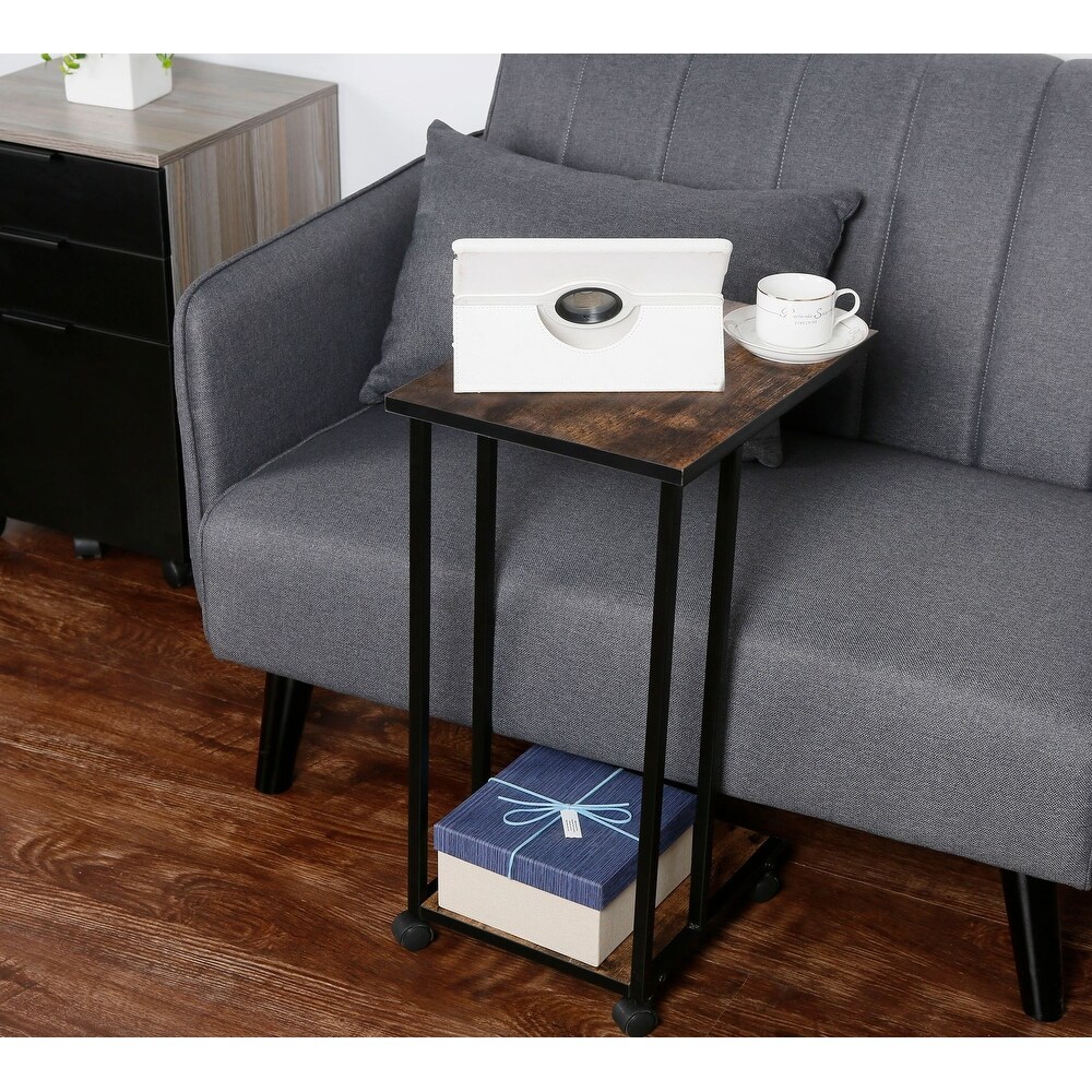 JJS Side End C Table for Sofa  Living Room Couch Table Snack Table That Slide Under for Small Spaces