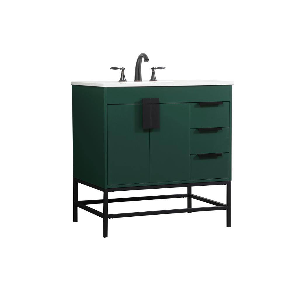 Timeless Home 22 in. W x 32 in. D x 33.5 in. H Bath Vanity in Green with Ivory White Quartz Top TH97664MGN