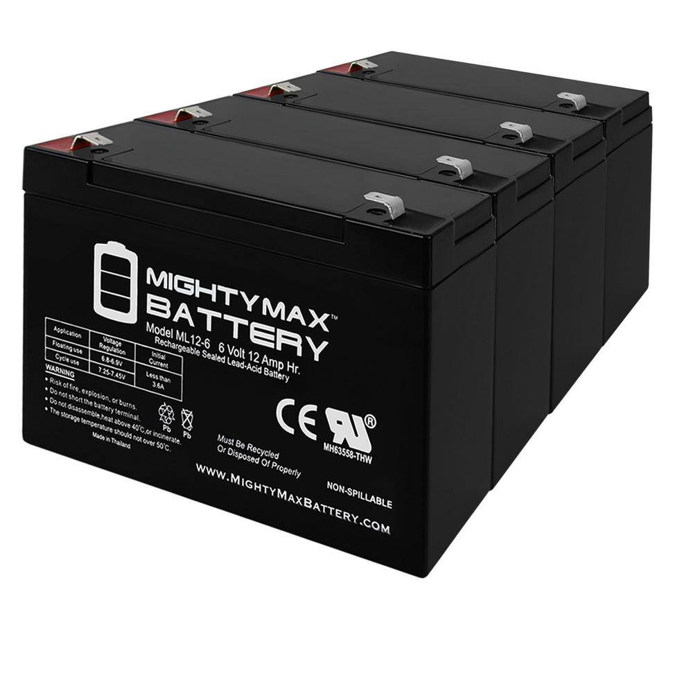 MIGHTY MAX BATTERY 6V 12AH F2 SLA Replacement Battery for Ritar RT6120 RT 6120 - 4 Pack MAX3816949