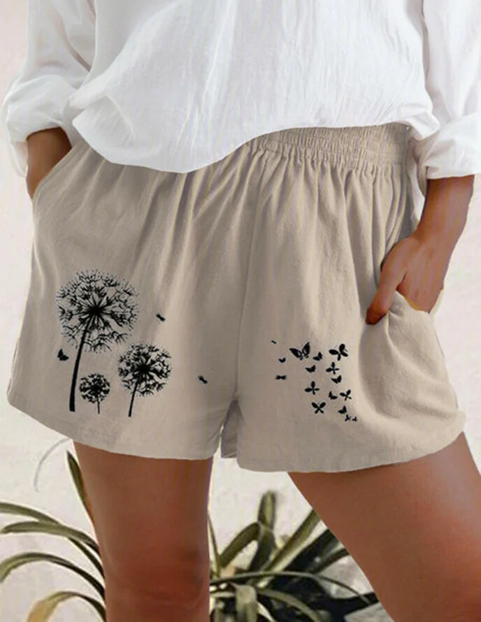 🔥🔥Women Plus Size Loose Elastic Waist Summer 2021 Dandelion Print Casual Shorts