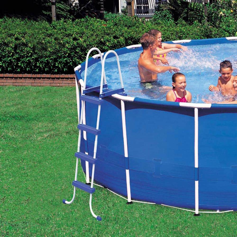 INTEX 15 ft. x 48 in. Round Metal Frame Above Ground Swimming Pool Set and 15 ft. Pool Cover 28241EH + 28032E