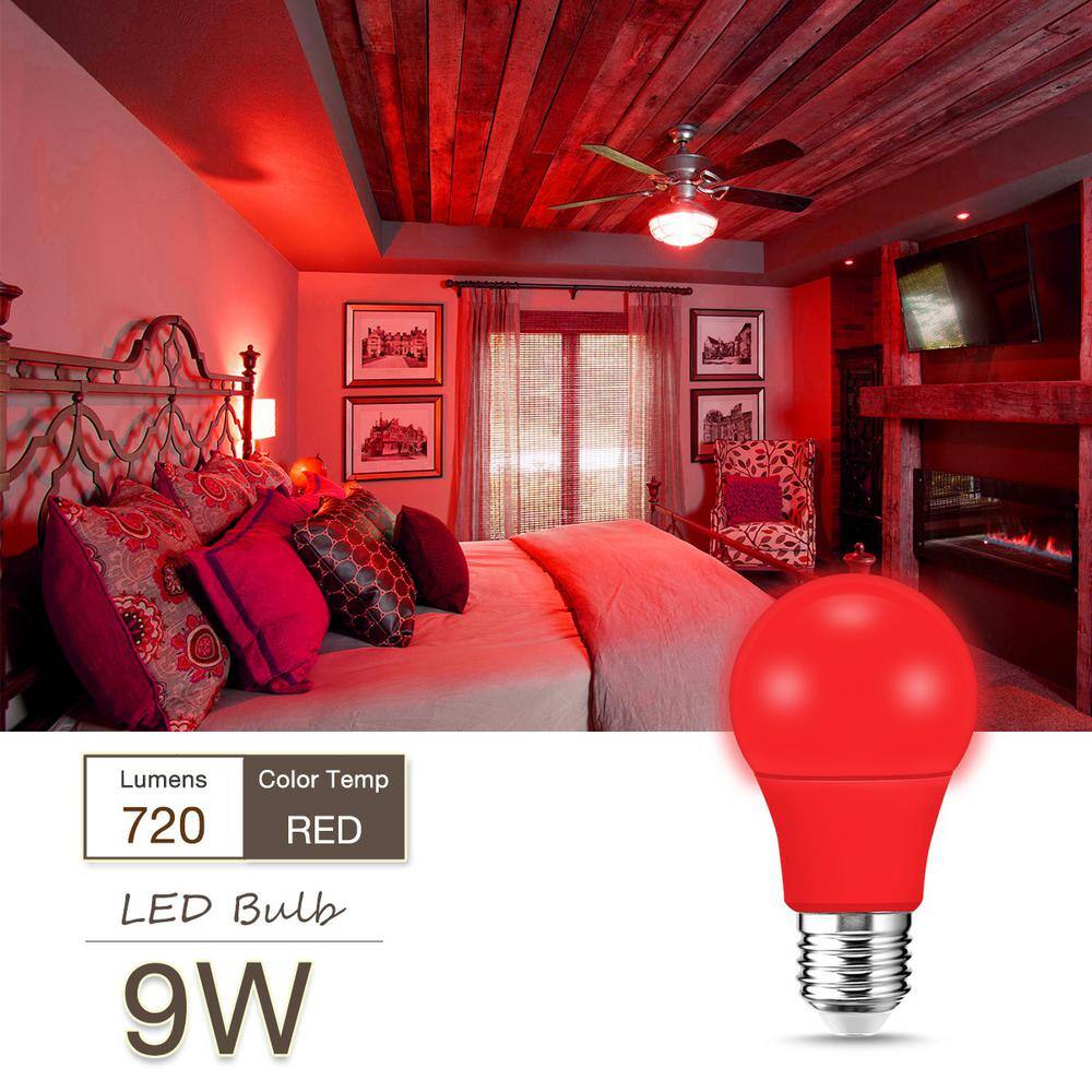 YANSUN 60-Watt Equivalent A19 9-Watt Non-Dimmable Red LED Colored Light Bulb E26 Base (6-Pack) H-HE004RW9E26-6