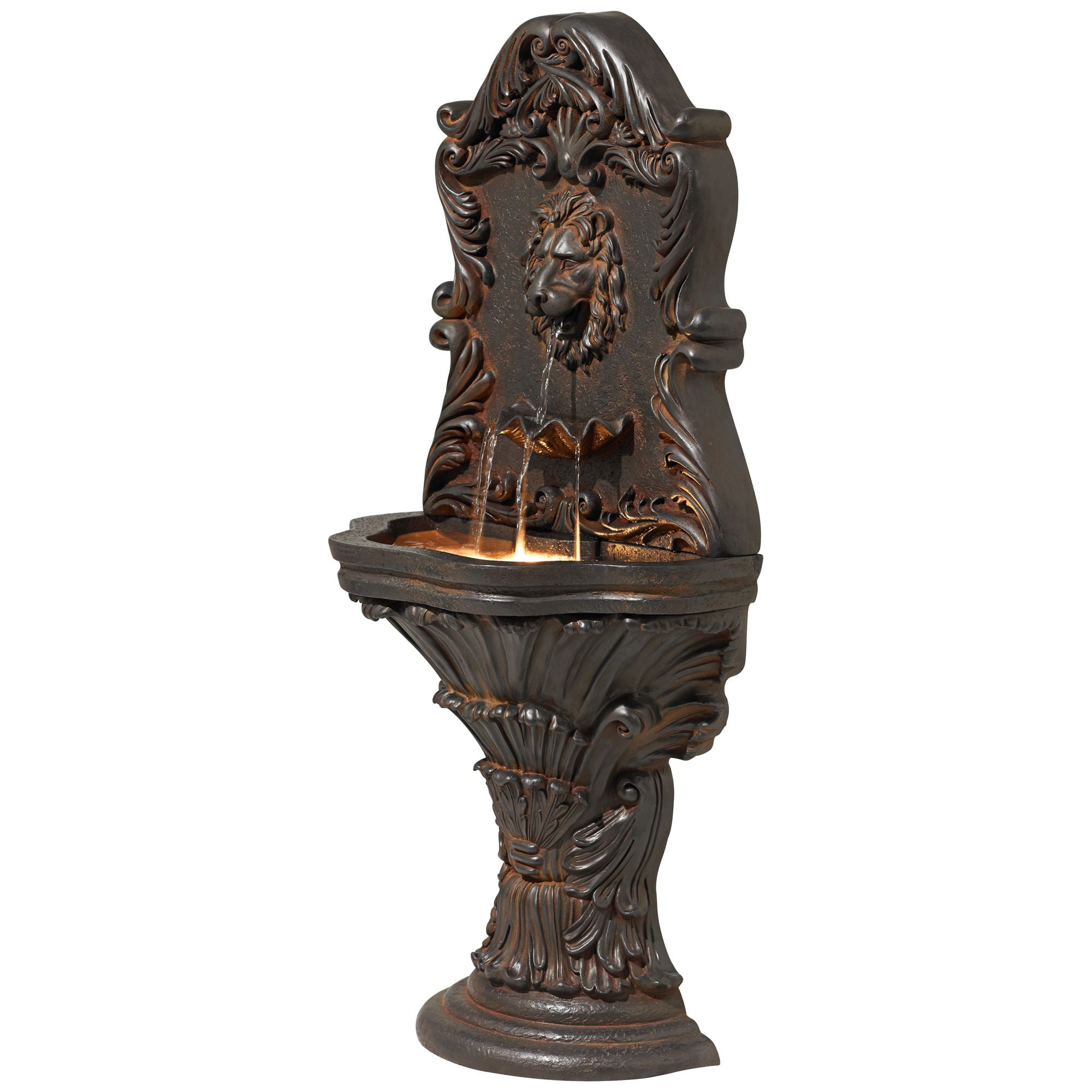 John Timberland Antiqued Outdoor Wall Water Fountain with LED Light 50