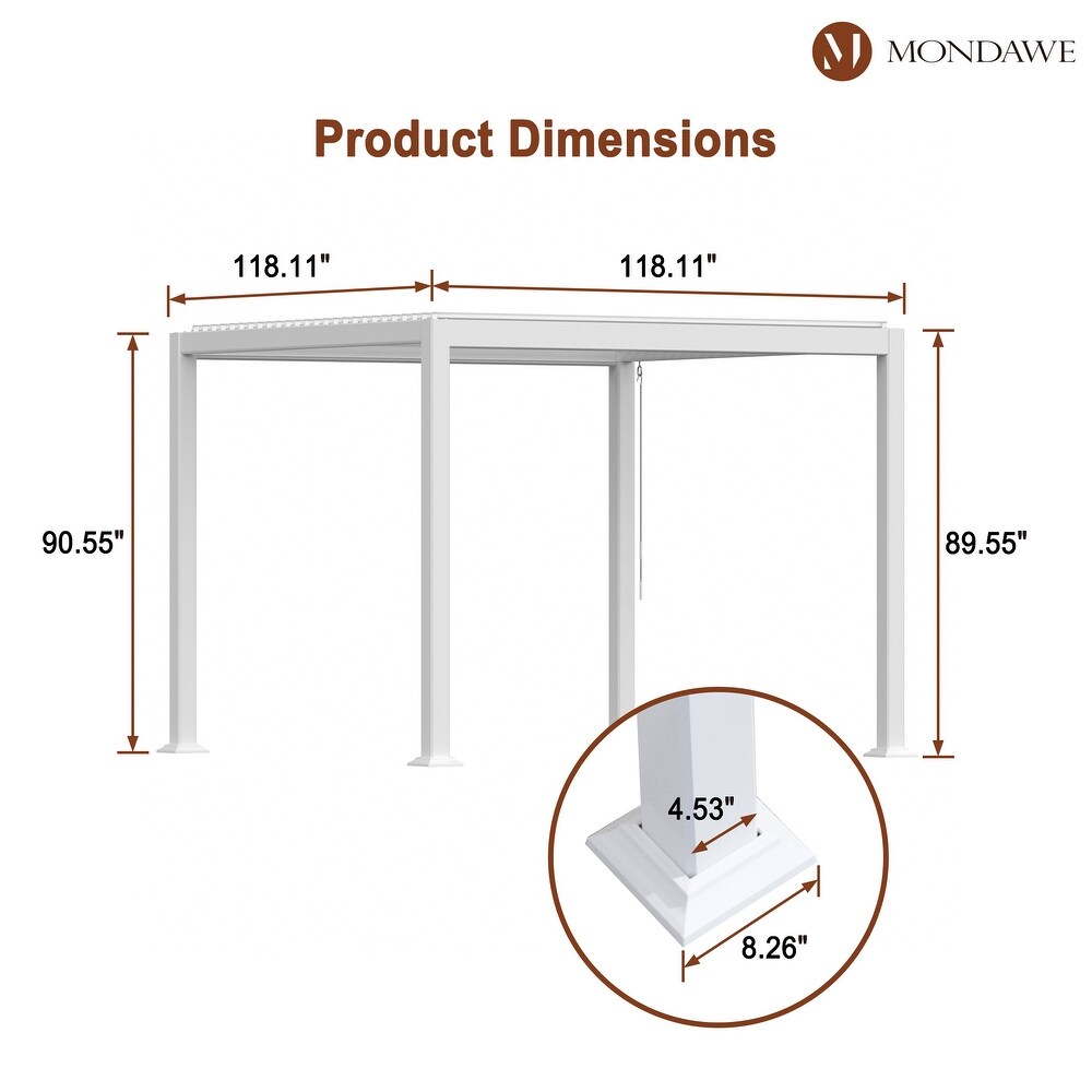 10 x 10 ft Outdoor Louvered Pergola in Aluminum with Adjustable Roof