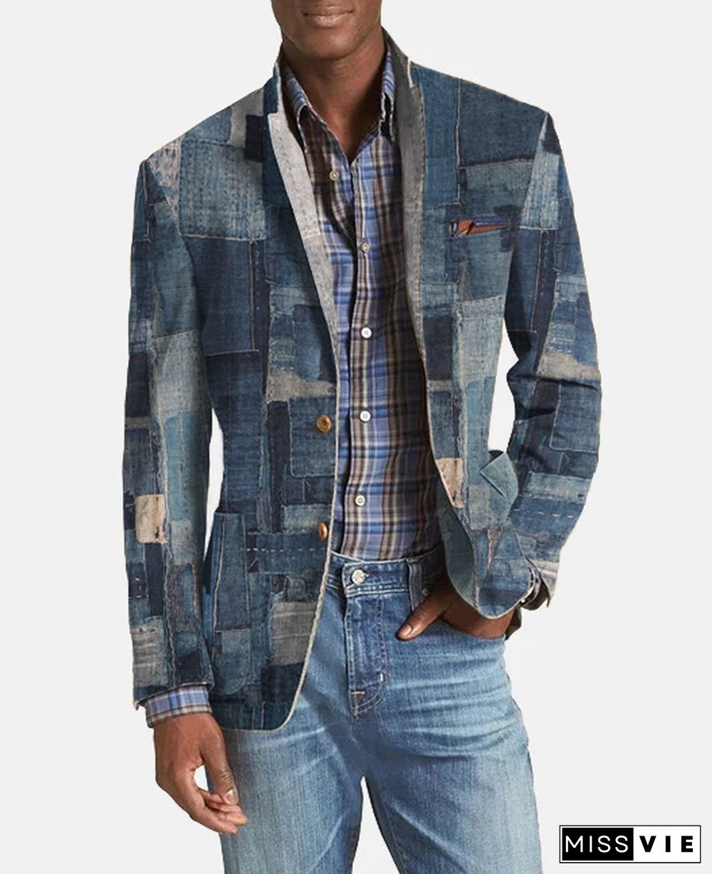 OK Fashion Patchwork Notch Lapel Single Breasted Pockets Blazer