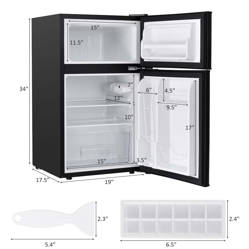 3.2 Cu.Ft 2-Door Compact Refrigerator Mini Freezer Cooler Fridge with Reversible Stainless Steel Door