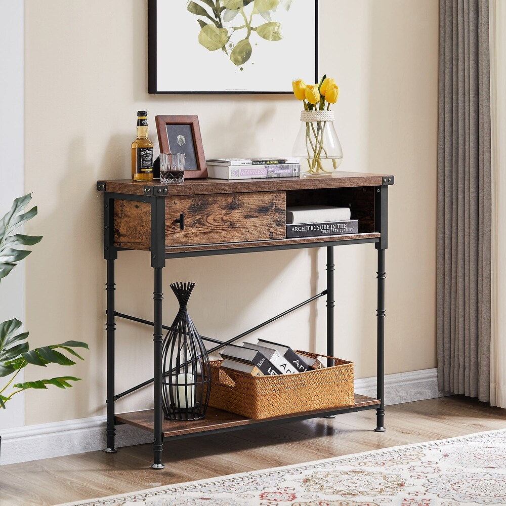 VECELO  Taomika Industrial Rustic Entryway/Console Sofa Table