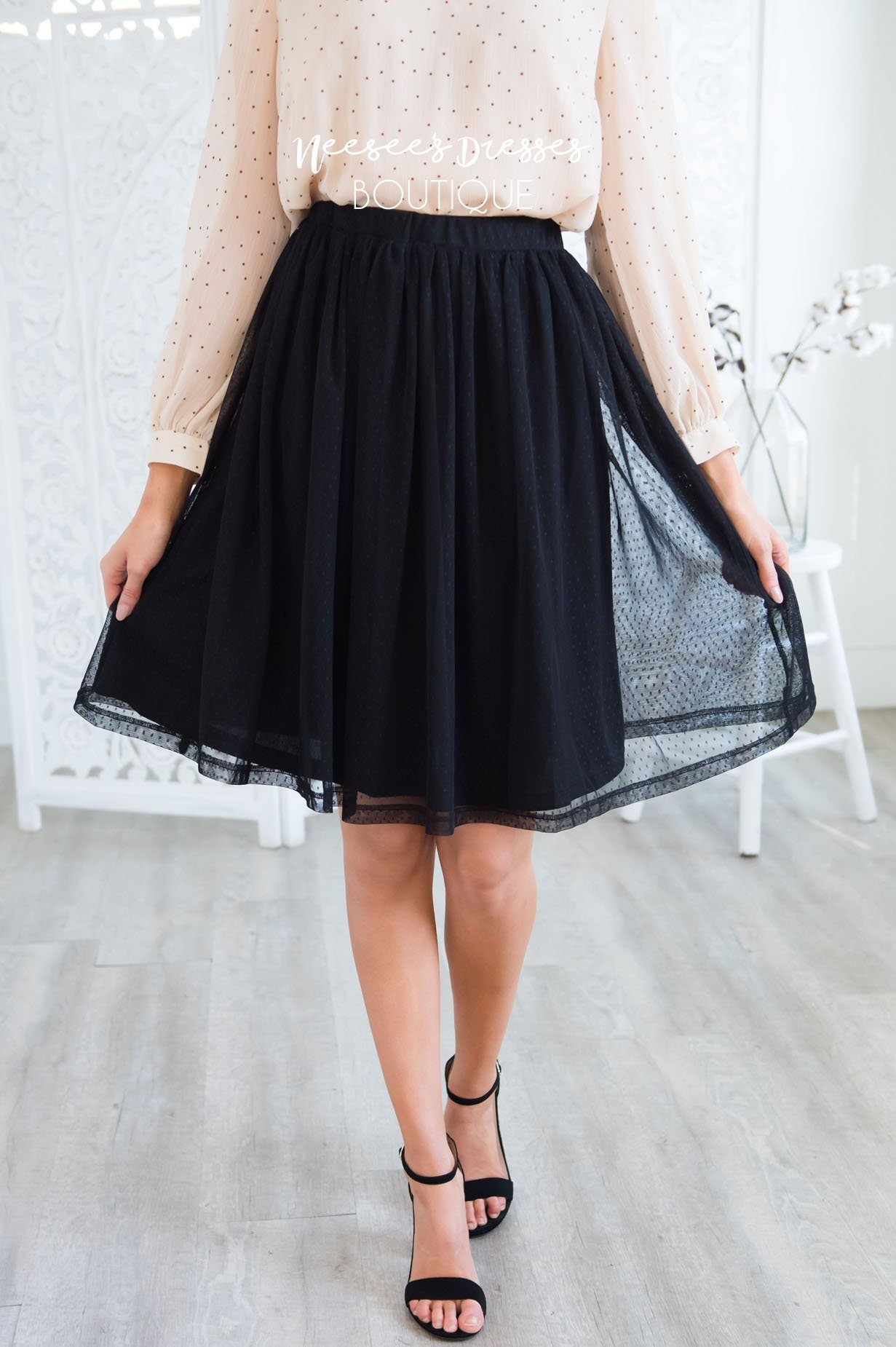 Black Dotted Tulle Skirt