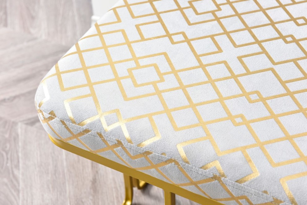 Hodedah 2 Piece Geometric Fabric Upholstered Ottoman  Gray Gold   Contemporary   Footstools And Ottomans   by Hodedah Import Inc.  Houzz