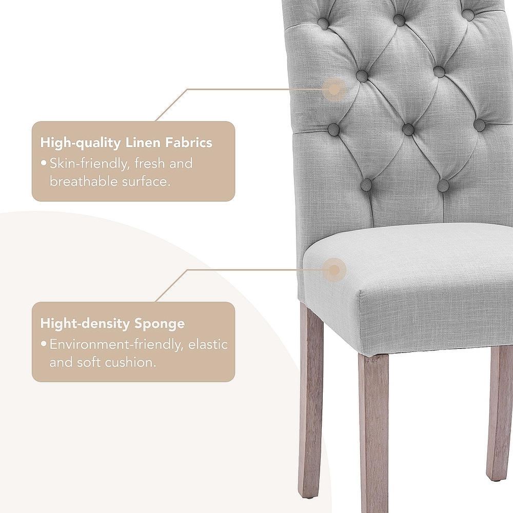 Tufted Dining Chairs Set of 6  Parsons Classic Upholstered Fabric Dining Room Chairs with Wooden Legs and Padded Seat