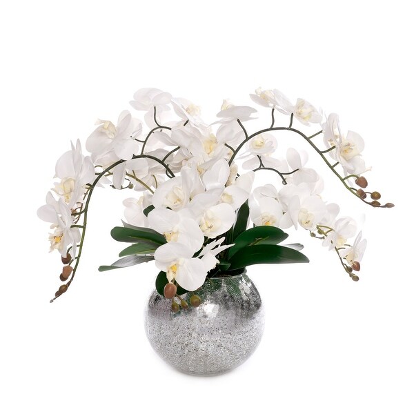 Real Touch Phalaenopsis Orchids in Sliver Glass Ball