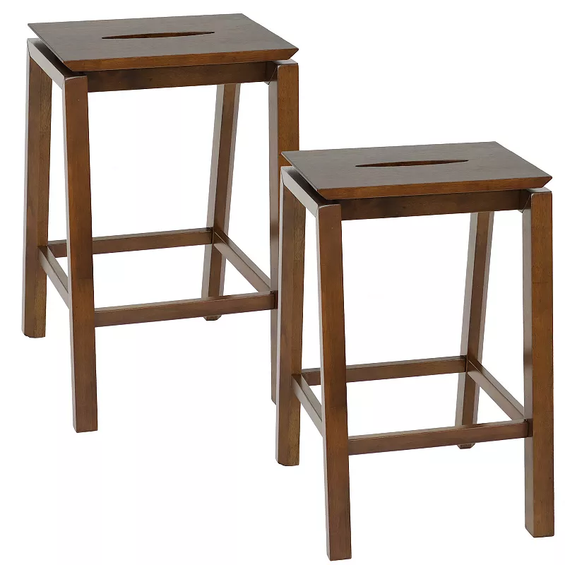 Sunnydaze Modern Wooden Counter-Height Stools - Dark Walnut - Set of 2