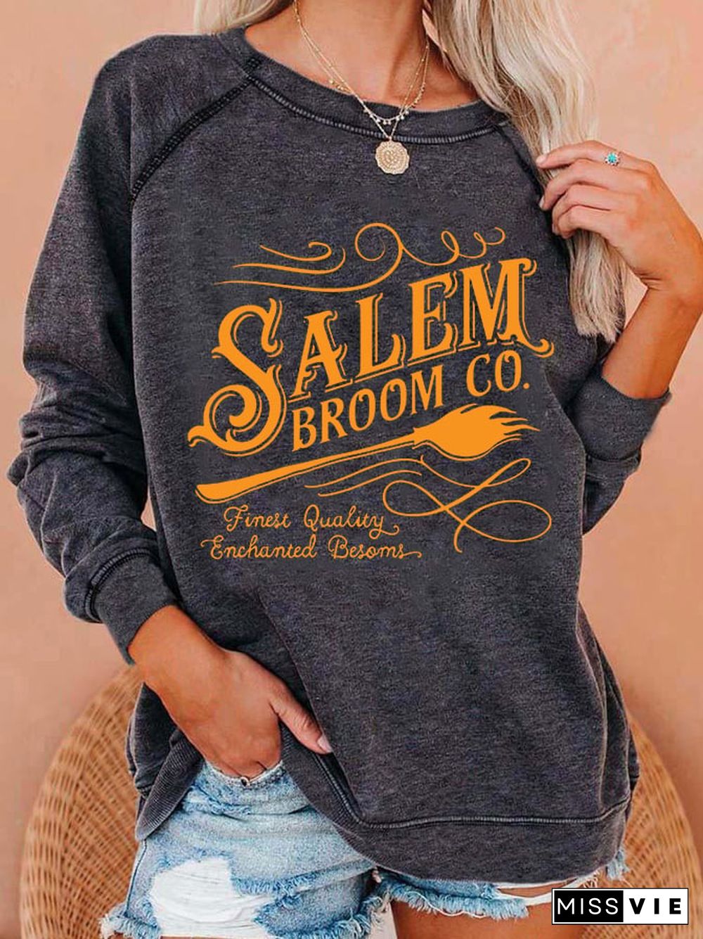 Women's Halloween Salem Broom Co. Casual Sweatshirt