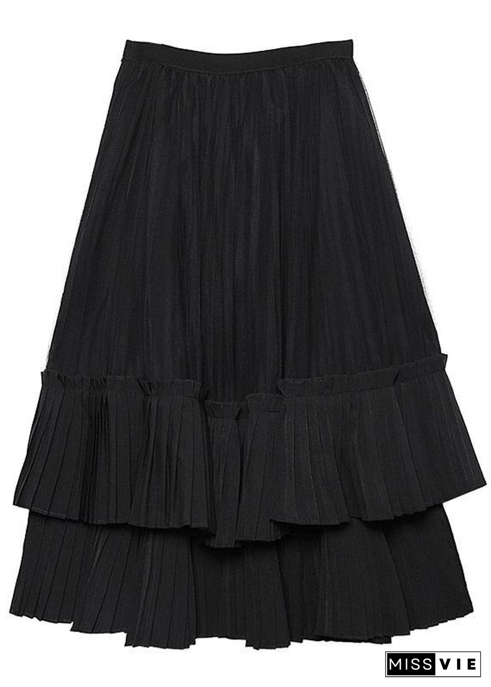 Elegant black Cotton quilting skirt layered tunic high waist skirts