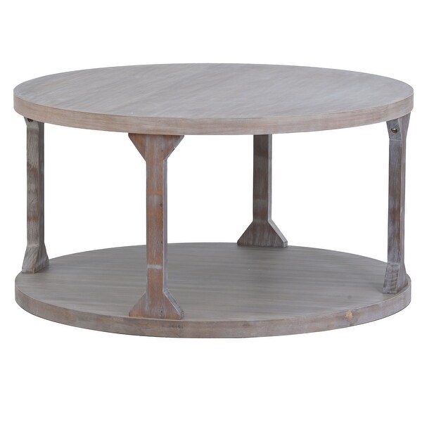 Round Rustic Wooden Coffee Table for Living Room