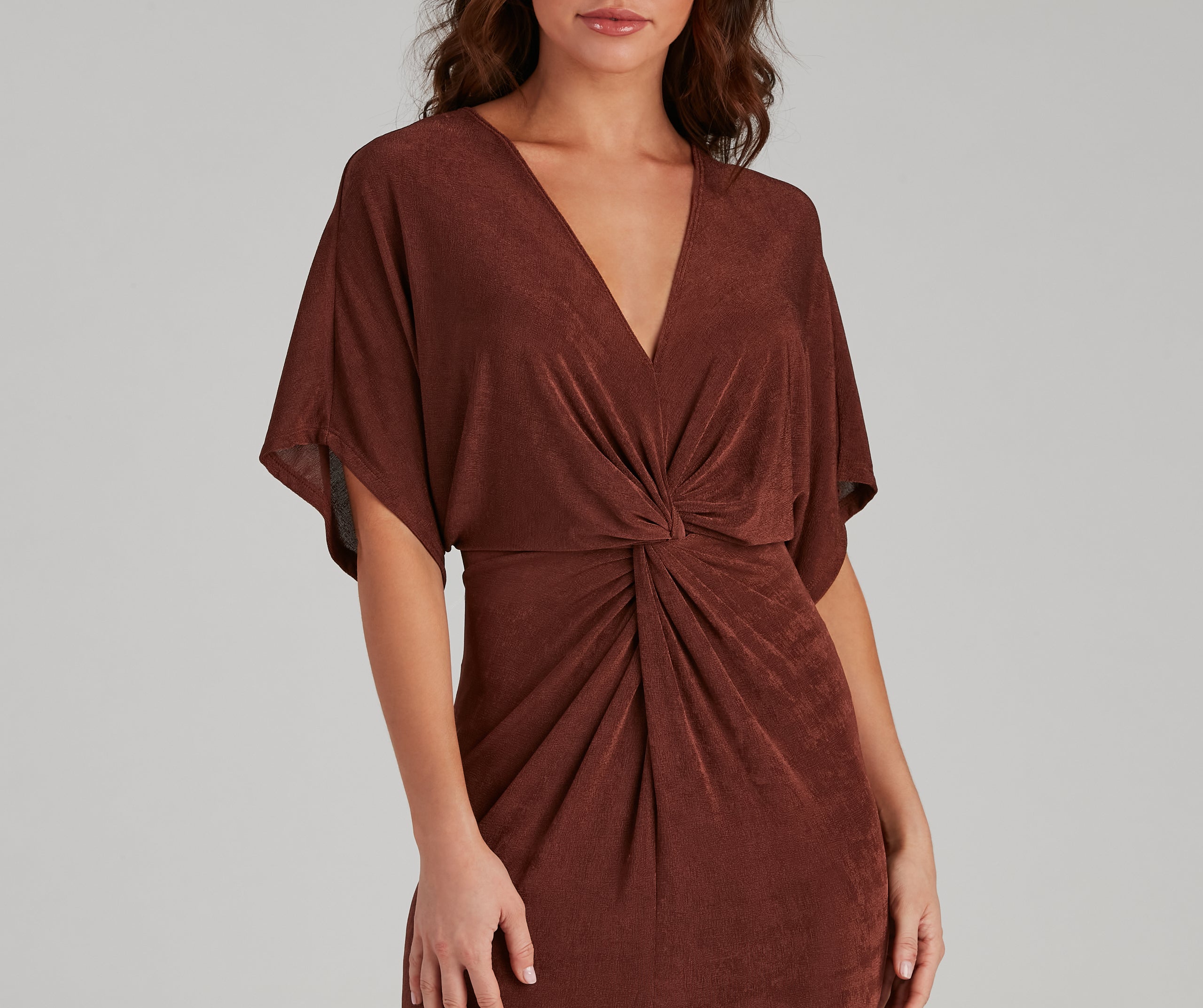 Classy Evening V-Neck Knotted Midi Dress