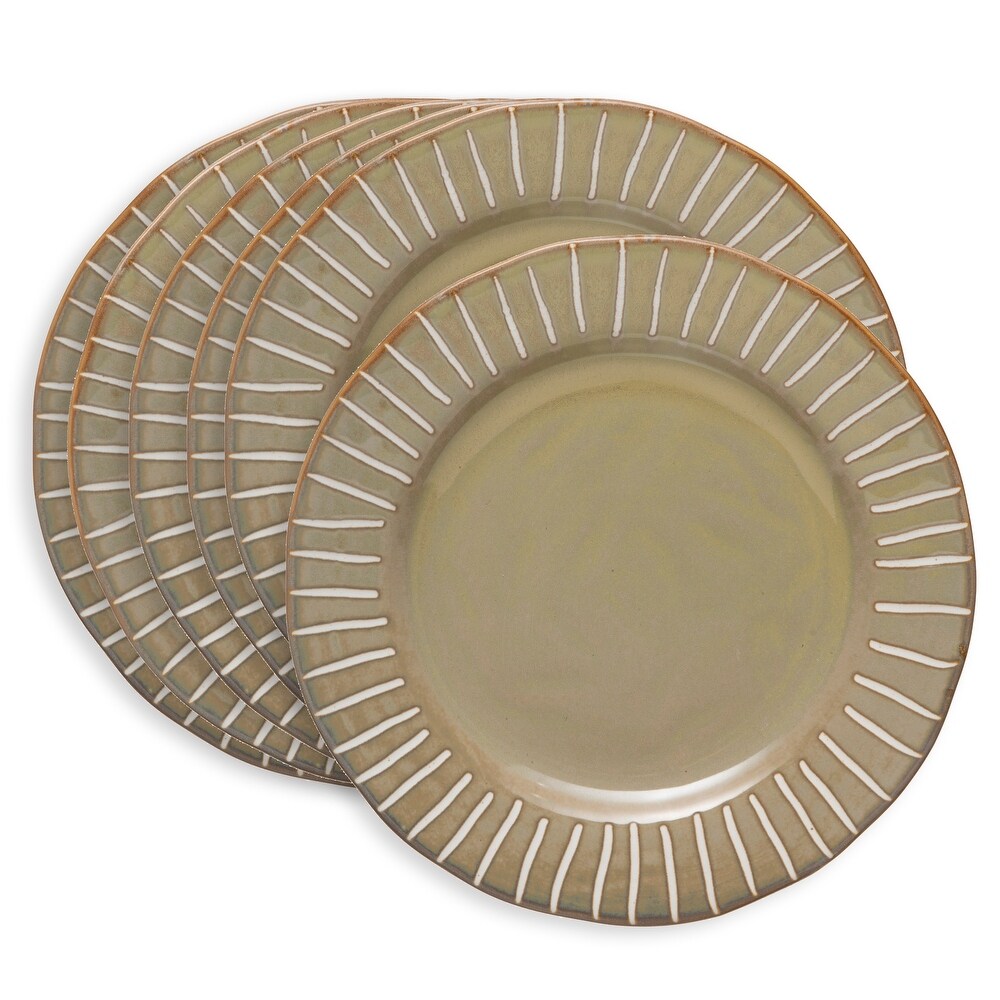 Reactive Glaze Stoneware Dinner Plates with Debossed Lines  Set of 6