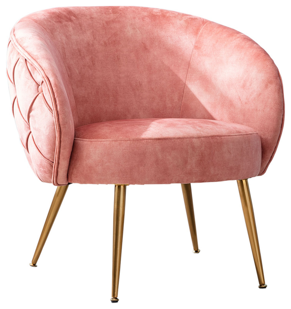 Anvi 30 quotAccent Chair  Curved Back  Woven Diamond Pattern  Pink  Gold   Contemporary   Armchairs And Accent Chairs   by VirVentures  Houzz