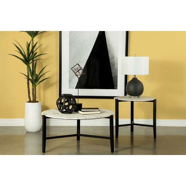 Coaster Furniture Tandi Faux White Marble and Black Round End Table