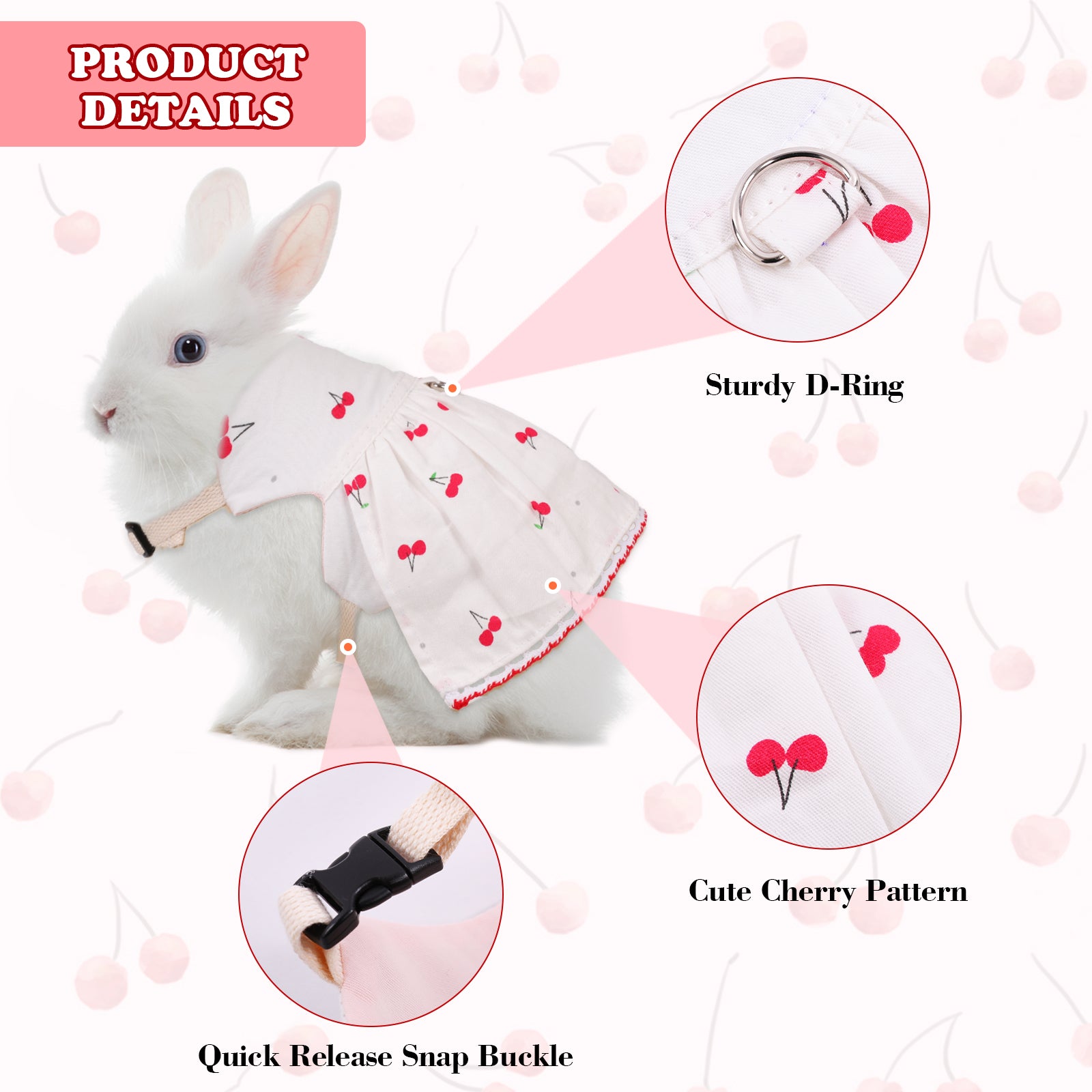 BRKURLEG Cute Bunny Rabbit Dress Clothes， Cherry Cotton Small Animal Costume for Squirrel Mini Dog Chinchilla Ferret Hedgehog Guinea Pig， Small Pet Apparel Outfits for Party Daily Wear