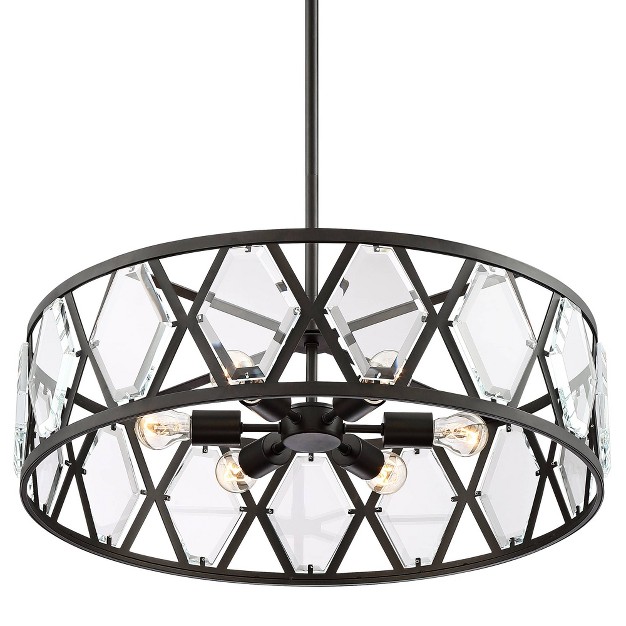 Wide Industrial Drum Clear Crystal 6 light Fixture For Dining Room House Kitchen Island Entryway